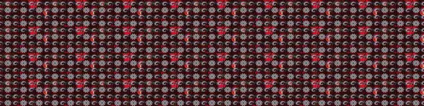 Kumaş desenli papatya çiçeği detayı. Siyah ve kırmızı renkte çiçekler.