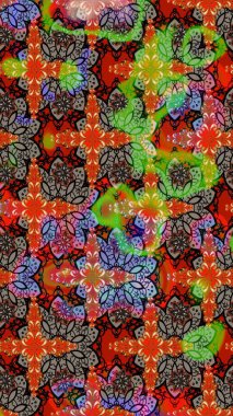 Düz Çiçek Elementleri Tasarımı. Kahverengi ve kırmızı renkte zarif çiçekli suluboya. Raster illüstrasyonu. Renkli Bahar Teması çizim şablonu.