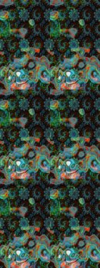 Çiçek mavisi ve kahverengi çizim deseni. Klasik taslak çizimi. Raster çiçek izi..