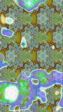 Elle çizilmiş çiçek desenli Raster çizimi. Tekstil, kumaş, ambalaj, hatıra defteri için hoş bir çiçek arkaplanı. Yeşil ve mavi arka planda. Çocuksu tasarım.