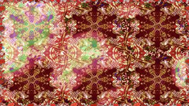 Kusursuz altın desen. Raster oryantal süs. Kahverengi ve kırmızı renklerde altın elementlerle kusursuz desen.