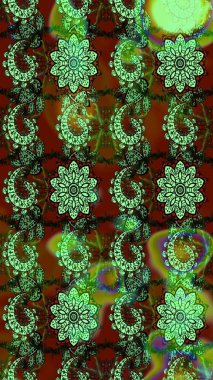 Çiçek buketleriyle klasik bir eskiz şekli. Raster illüstrasyonu. Yeşil ve kahverengi renklerde.