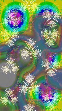 Raster illüstrasyonu. Yeşil renkli çiçekler. Raster illüstrasyonu. Asya tekstil tarzında. Çiçek desenini çiz.