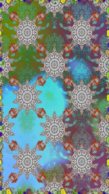 Tekrar eden çiçek arkaplanı, zarif mavi ve gri çiçek duvar kağıdı. Çiçek desenleri mavi ve gri renklerde, el yapımı papatyalar, papatyalar.