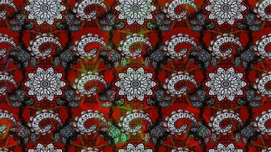 Nazikçe, güzel çiçek arkaplanı. Çiçekli karalama şeklinde Raster çiçek deseni. Gri ve kırmızı renkte çiçekler.