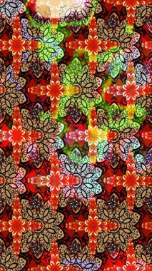 Ağaç dallı bahar çiçekleri ile desen, kırmızı ve kahverengi renkler ile çiçek silueti. Raster deseni.