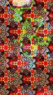 Ağaç dallı bahar çiçekleri ile desen, kırmızı ve kahverengi renkler ile çiçek silueti. Raster deseni.