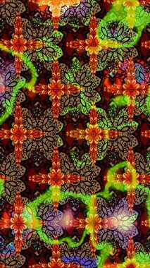 El çizimi çiçekli soyut çizim kalıbı. Raster illüstrasyonu. Siyah ve kahverengi renkte çiçekler.