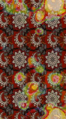 Güzel kumaş deseni. Raster suluboya deseni, narin çiçekler, kahverengi ve kırmızı çiçekler, tebrik kartı şablonu..