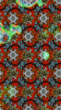 Raster illüstrasyonu. Kahverengi ve kırmızı renklerde bahar çiçekleri. Raster deseni. Patlayan çiçekler soyut yerleştirilmiş.