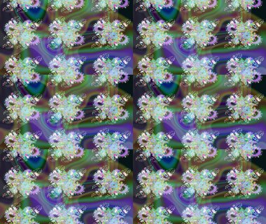 Tekstil için suluboya eskiz deseni. El çizimi çiçek çizimi deseni (fayans). Şirin çiçekli, desenli, yeşil renkli çizim deseni.