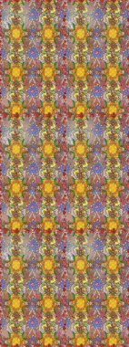 Parlak renkli çiçekleri ve kahverengi ve bej renklerinde yaprakları olan şaşırtıcı, pürüzsüz çiçek deseni. Moda baskıları için zarif bir şablon. Halk tarzı. Modern çiçek arkaplanı.