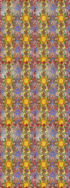 Parlak renkli çiçekleri ve kahverengi ve bej renklerinde yaprakları olan şaşırtıcı, pürüzsüz çiçek deseni. Moda baskıları için zarif bir şablon. Halk tarzı. Modern çiçek arkaplanı.