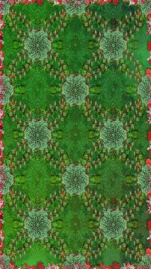 Düz Çiçek Elementleri Tasarımı. Renkli Bahar Temalı Kusursuz Arkaplan. Raster illüstrasyonunda kusursuz çiçek deseni. Yeşil ve kahverengi renkte çiçekler.