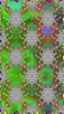 Düz Çiçek Elementleri Tasarımı. Güzel çiçek deseni. Renkli Bahar Temalı Kusursuz Arkaplan. Yeşil ve gri renkte çiçekler.