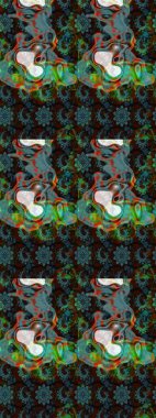 Raster Çiçek İllüstrasyonu güzel tekstil. Mavili ve kahverengili etnik çiçeklerle zarif bir eskiz deseni..