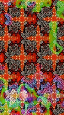 Düz Çiçek Elementleri Tasarımı. Renkli Bahar Teması eskiz kalıbı. Asya tekstil tarzında. Güzel kumaş deseni. Çiçek desenli çizim. Raster illüstrasyonu.