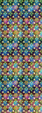 Şirin çiçekli eskiz deseni ve mavi renkli yapraklar, suluboya çiçek deseni, duvar kağıdı, kart veya kumaş için fayanslı. Raster illüstrasyonu.