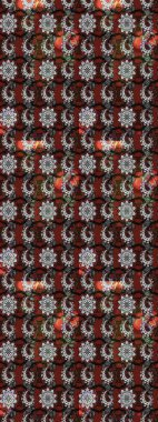 Modern çiçek arkaplanı. Parlak renkli çiçekleri ve gri ve kahverengi renkte yaprakları olan harika bir çiçek deseni. Halk tarzı. Moda baskıları için zarif bir şablon.