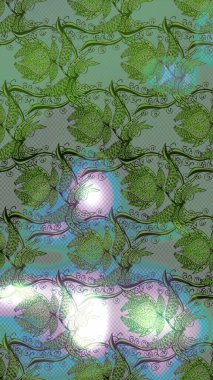 Yeşil renkli çiçekler. Çiçek süslemeli çizim deseni. Raster illüstrasyonu.