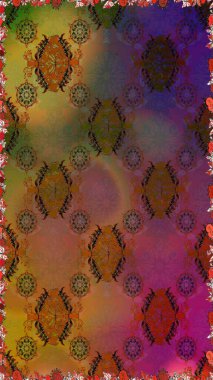 Küçük çiçekteki sevimli çiçek deseni. Soyut çiçek desensiz arkaplan. Raster illüstrasyonu. Kahverengi ve mor renklerde. Raster deseni.