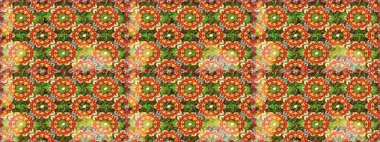 Senin tasarımın için, duvar kağıdı. Altın rengi, kusursuz çizim. Raster geometrik arka plan. Kahverengi ve turuncu renklerde altın desenli altın çiçekli elementler.