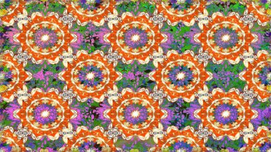 Kusursuz raster arka plan. Kusursuz çiçek deseni. Duvar kâğıdı barok, İspanyol kumaşı. Turuncu ve bej renklerde grafiksel, modern, pürüzsüz desen.