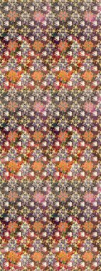 Kahverengi renkli Asya tekstili. Raster illüstrasyonu. Suluboya çiçekli çiçek deseni.