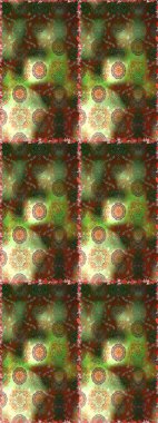 Raster illüstrasyonu. Kusursuz çiçek deseni. Kahverengi ve yeşil renkli Asyalı tekstil.