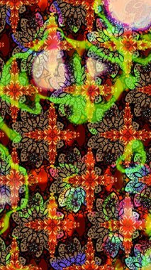 Çocuksu tasarım. Elle çizilmiş çiçek desenli Raster çizimi. Siyah ve kahverengi arka planda. Tekstil, kumaş, ambalaj, hatıra defteri için güzel çiçek arkaplanı..