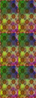 Raster illüstrasyonu. Yeşil ve kahverengi renkli güzel tekstil. Çiçeklerle suluboya desenleri.