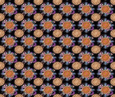 Çiçeksel elementlerle süslenmiş zarif raster dokusu. Siyah renkler ve parlak çiçekler üzerine soyut çizim deseni. Küçük çiçekte şirin bir çiçek deseni var..