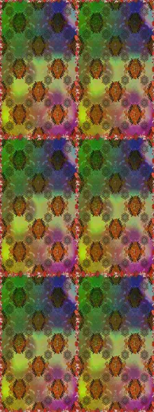 Raster illüstrasyonu. Yeşil ve kahverengi renkli güzel tekstil. Çiçeklerle suluboya desenleri.