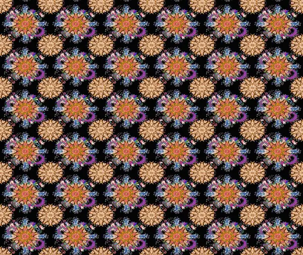 Çiçeksel elementlerle süslenmiş zarif raster dokusu. Siyah renkler ve parlak çiçekler üzerine soyut çizim deseni. Küçük çiçekte şirin bir çiçek deseni var..