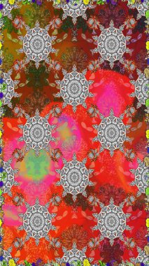 Raster illüstrasyonu. Eskiz stili gri ve kahverengi renklerde. El yapımı çiçek ve bitki koleksiyonu. Raster illüstrasyonu. Sevimli karalama çiçekleriyle kusursuz çiçek deseni..