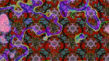 Çiçekli karalama şeklinde Raster çiçek deseni. Kırmızı ve kahverengi renkte çiçekler. Nazik, narin çiçek arkaplanı.