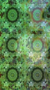 Kusursuz altın desen. Raster oryantal süs. Yeşil ve nötr renklerdeki altın desenler altın elementlerle.