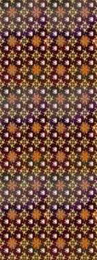 Çiçek desenli çizim. Raster illüstrasyonu. Kahverengi renkli Asyalı tekstil.