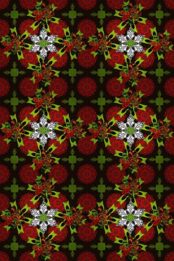 Renkli Yaz Temalı Kusursuz Arkaplan. Düz Çiçek Elementleri Tasarımı. Güzel, pürüzsüz bir desen. Yazdır. Raster çiçekli arka plan. Şirin kumaş deseni.