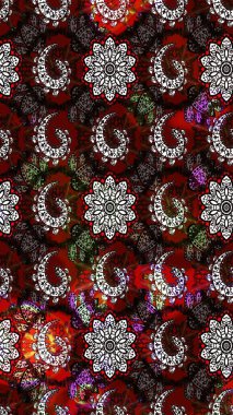 Kıvırcık, parlak örgü. Desen, çizim, çiçek sınırı. Eski moda arka plan. Çiçek çelengi. Raster illüstrasyonu. Güzel, pürüzsüz kumaş, tuval..