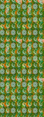 Yeşil ve kahverengi renkli güzel tekstil. Raster illüstrasyonu. Suluboya çiçekli çiçek deseni.