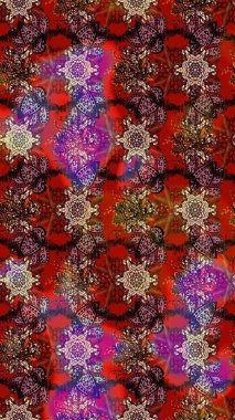 Kahverengi ve kırmızı renklerde. Çiçek buketleriyle klasik bir eskiz şekli. Raster illüstrasyonu.