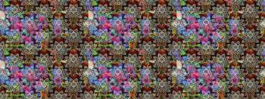 El çizimi çiçek çizimi deseni (fayans). Şirin çiçekli, desenli, gri ve nötr renklerde renkli eskiz deseni. Tekstil için suluboya çizim deseni.