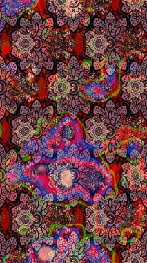 Renkli Bahar Teması eskiz kalıbı. Çiçekli çiçek deseni, suluboya. Raster illüstrasyonu. Kahverengi ve pembe renkli çiçekler. Düz Çiçek Elementleri Tasarımı.