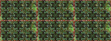 Yeşil ve gri renkte desen. Kına dövmeli süs çiçekleri, altın çıkartmalar, mehndi ve yoga tasarımı, kartlar ve parmak izleri. Raster altın mehndi kusursuz desen.