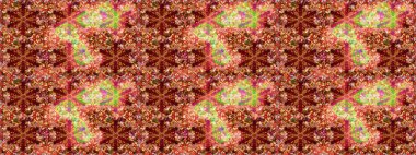 Raster illüstrasyonu. Kırmızı ve kahverengi renklerde altın. Kusursuz ortaçağ çiçek deseni. Dekoratif simetri arabesk. Doğum günü, davetiye ya da afiş için tebrik kartı.