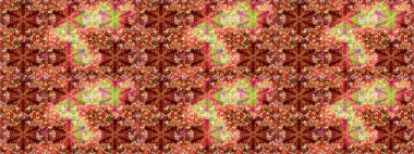 Raster illüstrasyonu. Kırmızı ve kahverengi renklerde altın. Kusursuz ortaçağ çiçek deseni. Dekoratif simetri arabesk. Doğum günü, davetiye ya da afiş için tebrik kartı.