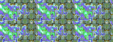 Raster illüstrasyonundaki çiçek desenli çizim. Suluboya tarzında yeşil ve mavi renkte çiçekler.