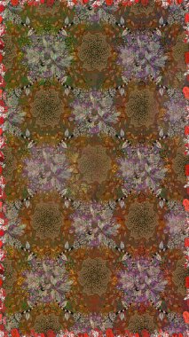 Raster suluboya çiçek deseni, narin çiçekler, kahverengi çiçekler, tebrik kartı şablonu. Güzel kumaş deseni.