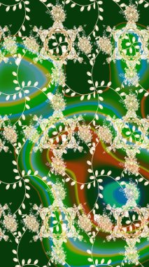 Çiçekli çiçek deseni, suluboya. Düz Çiçek Elementleri Tasarım Raster illüstrasyonu. Yeşil renkli çiçekler. Renkli Bahar Teması Eskiz Şablonu.